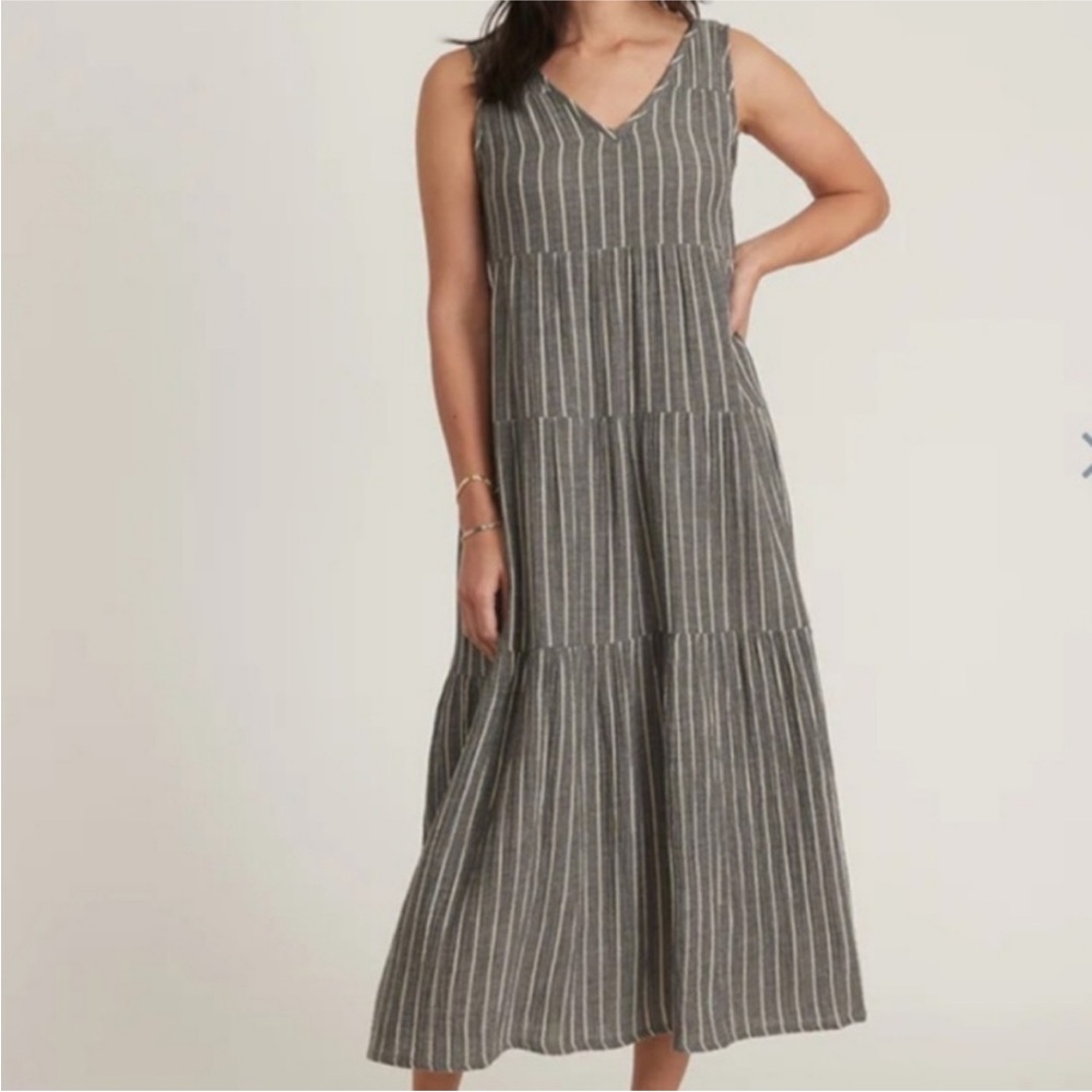 Marine Layer Gray Striped Tiered Sleeveless Maxi Dress